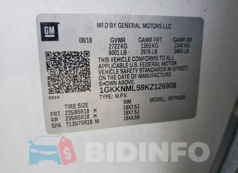 1GKKNMLS9KZ126908 Photo# 13