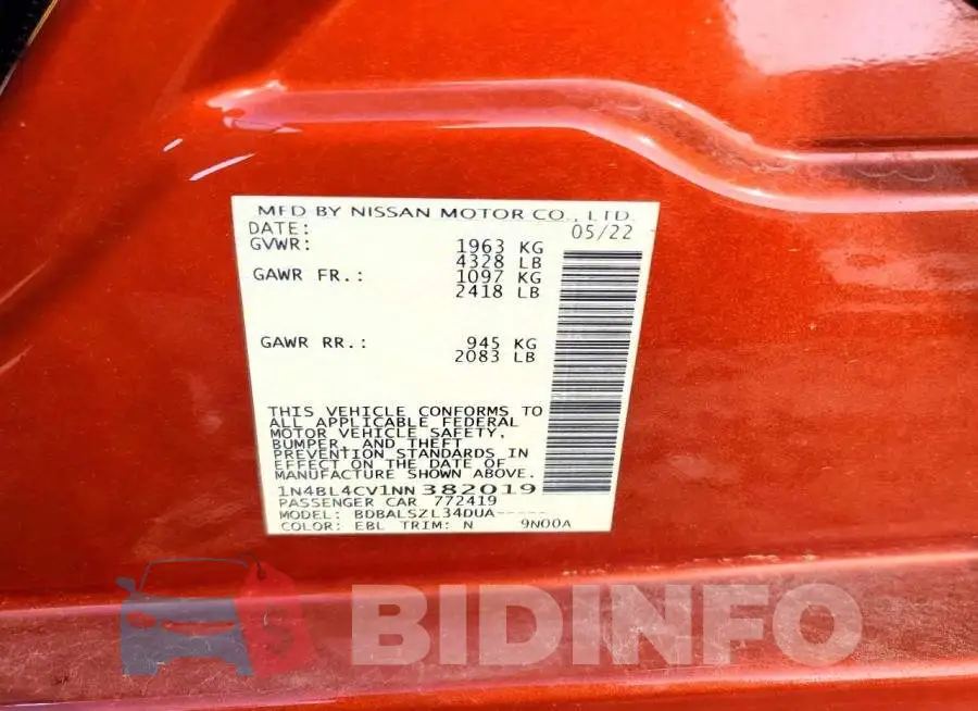 1N4BL4CV1NN382019 Photo# 12