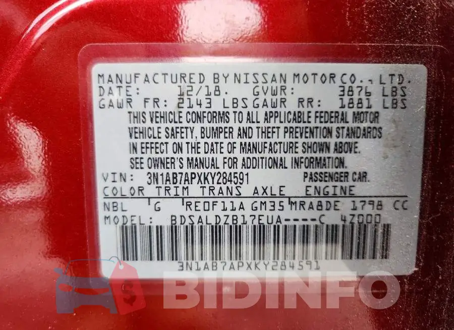 3N1AB7APXKY284591 Photo# 13