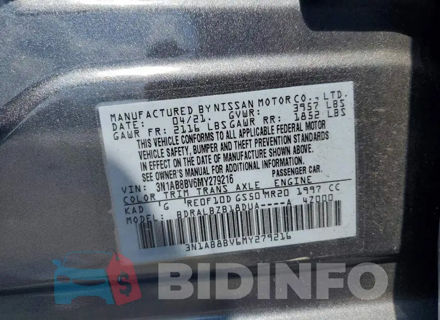 3N1AB8BV6MY279216 Photo# 13