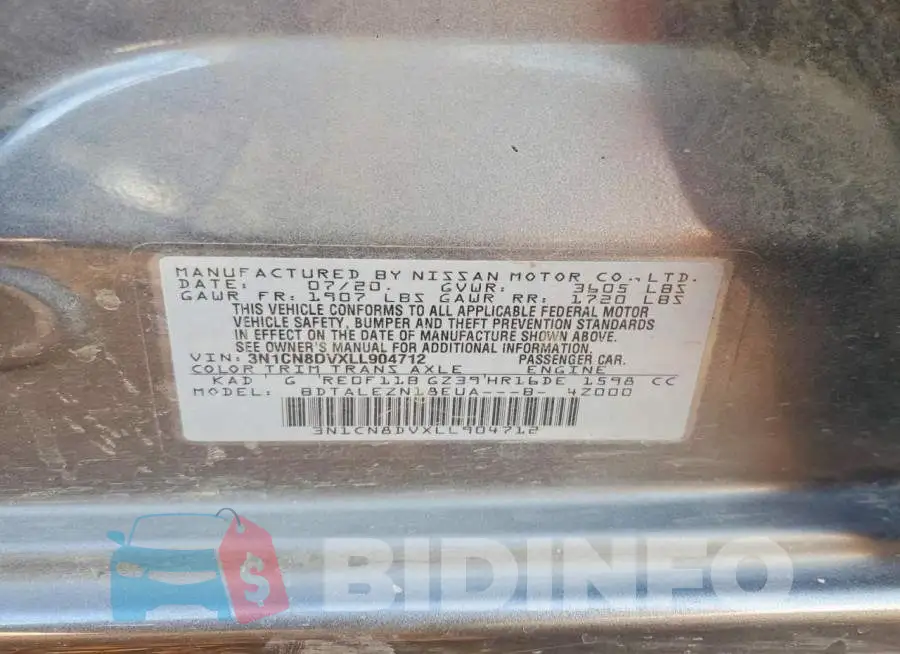 3N1CN8DVXLL904712 Photo# 12