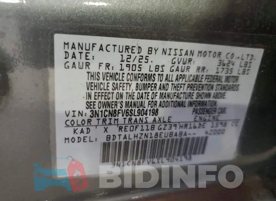 3N1CN8FV6SL904198 Photo# 12