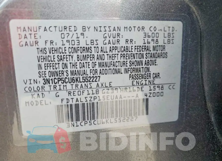 3N1CP5CU6KL552227 Photo# 13