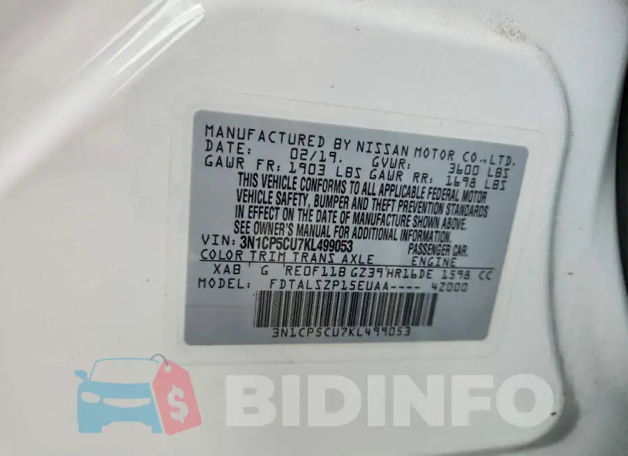 3N1CP5CU7KL499053 Photo# 14