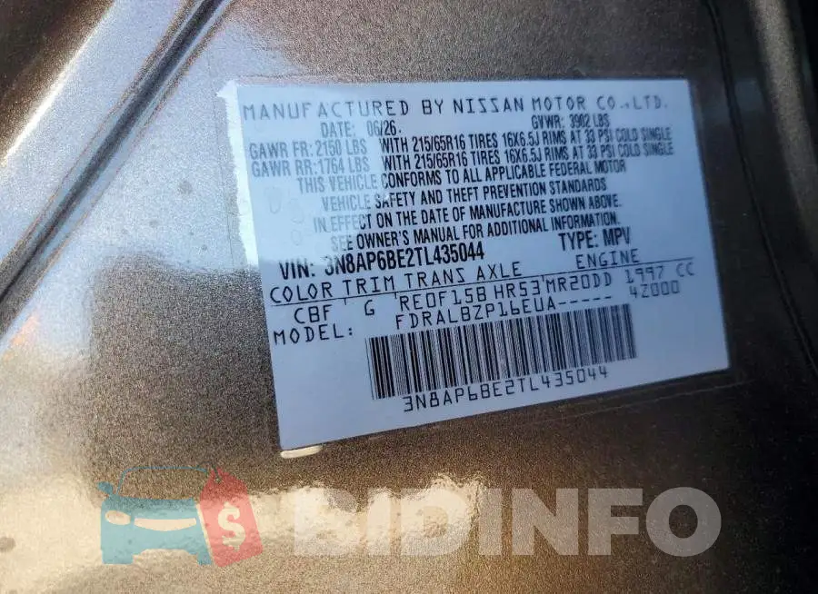 3N8AP6BE2TL435044 Photo# 14