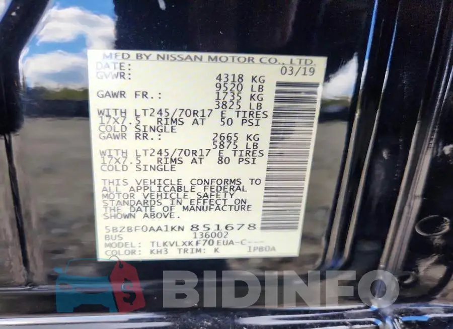 5BZBF0AA1KN851678 Photo# 13