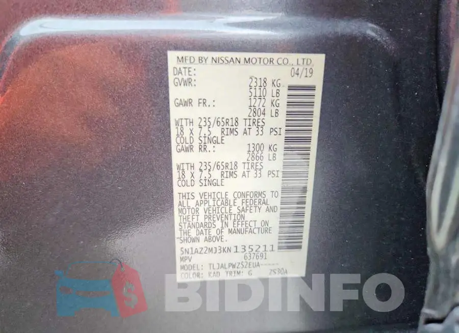 5N1AZ2MJ3KN135211 Photo# 14