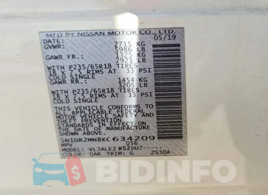 5N1DR2MN8KC634209 Photo# 13