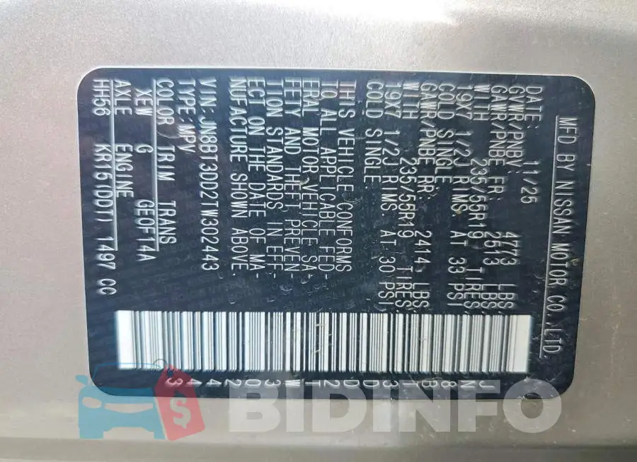 JN8BT3DD2TW302443 Photo# 14
