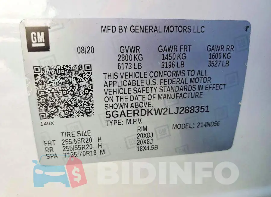 5GAERDKW2LJ288351 Photo# 13