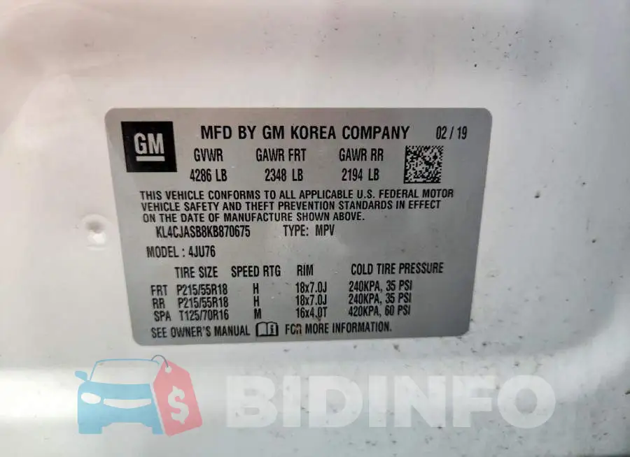 KL4CJASB8KB870675 Photo# 12