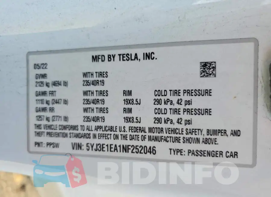 5YJ3E1EA1NF252046 Photo# 13