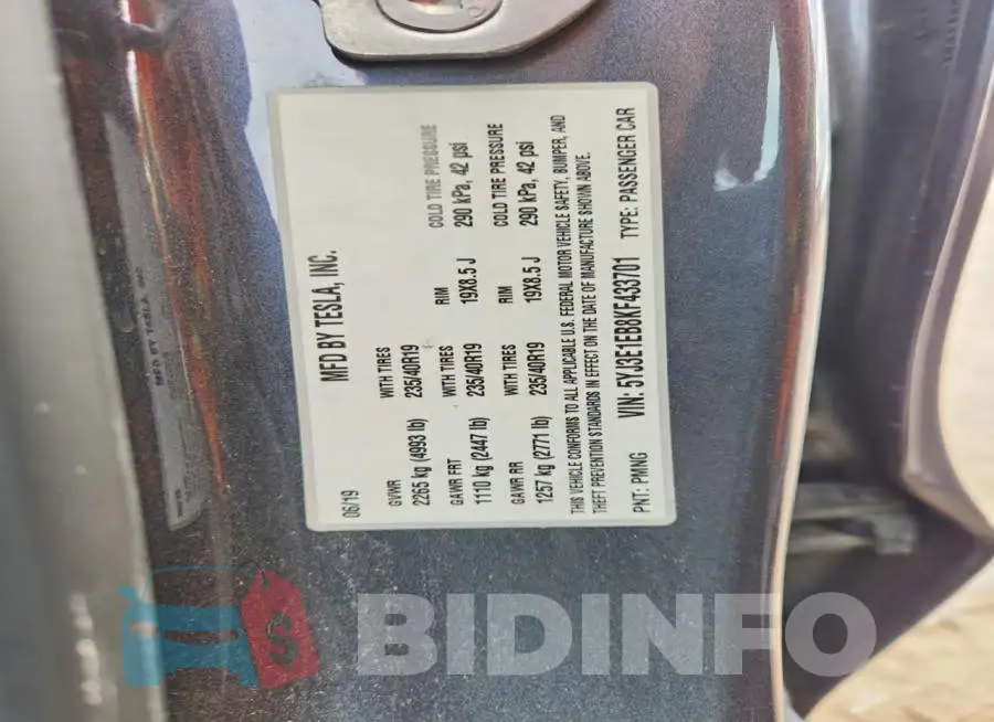 5YJ3E1EB8KF433701 Photo# 12