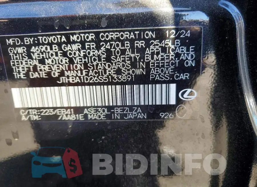 JTHBA1D26S5133891 Photo# 13