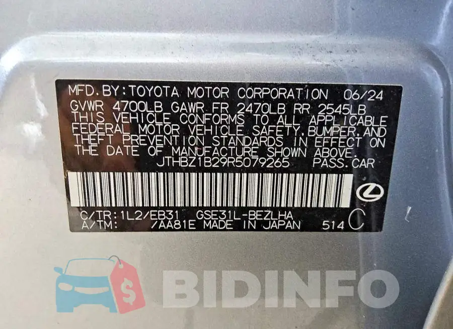 JTHBZ1B29R5079265 Photo# 12