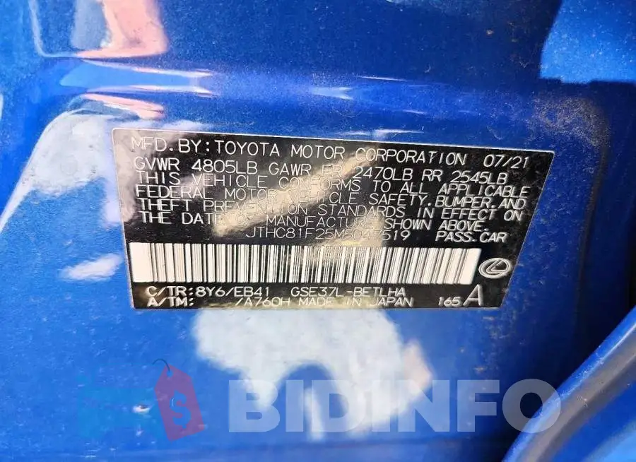 JTHC81F25M5047519 Photo# 12