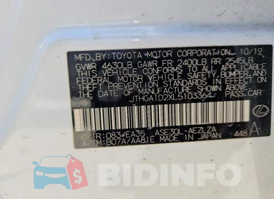 JTHGA1D2XL5103364 Photo# 12