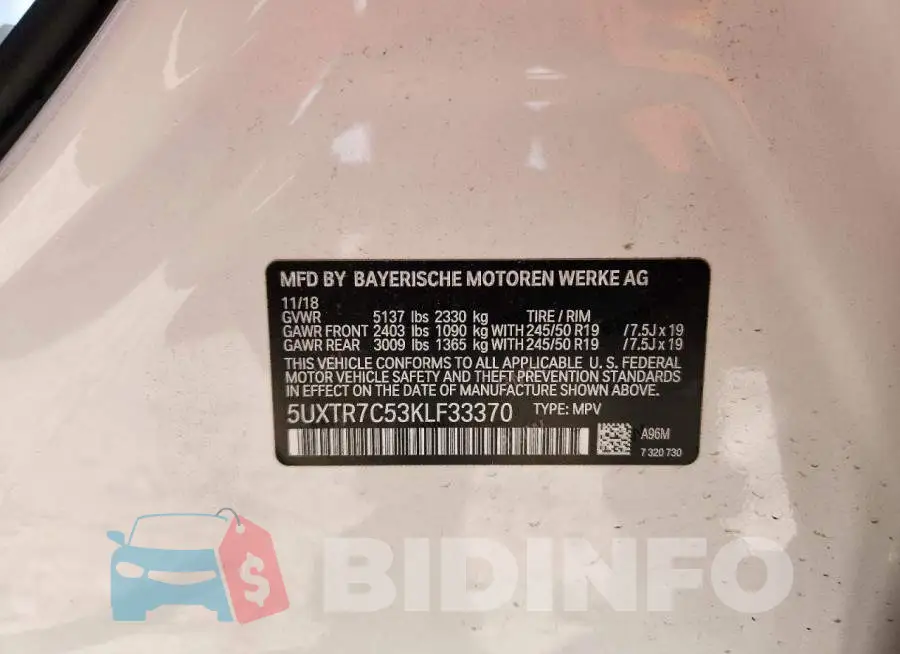 5UXTR7C53KLF33370 Photo# 13