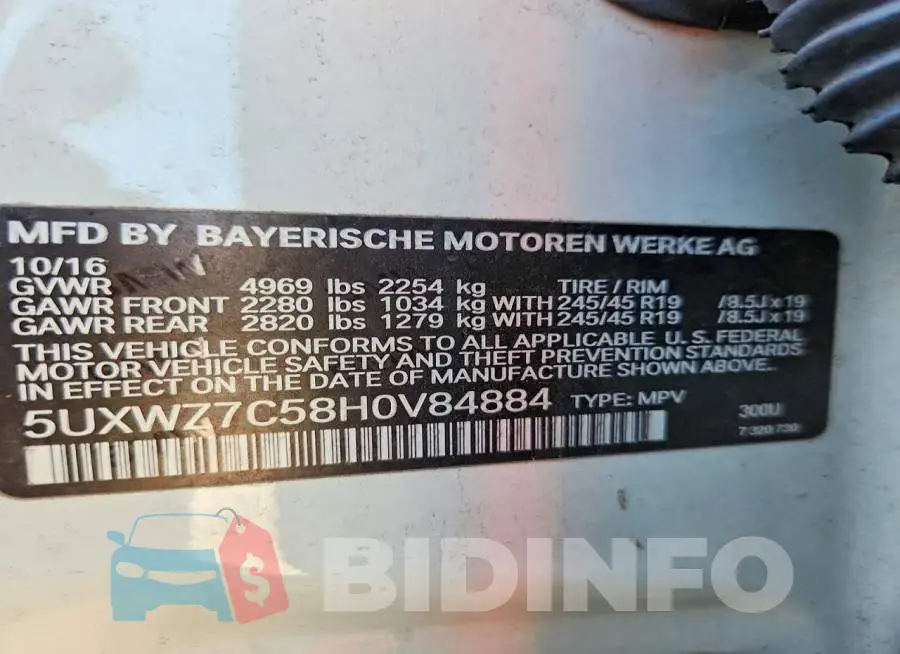 5UXWZ7C58H0V84884 Photo# 13