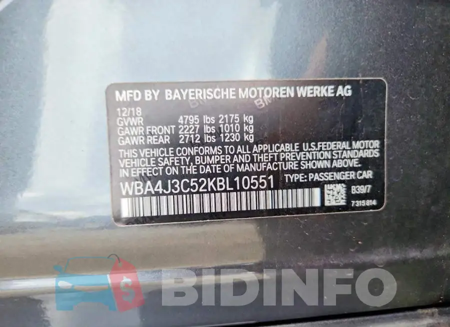 WBA4J3C52KBL10551 Photo# 12