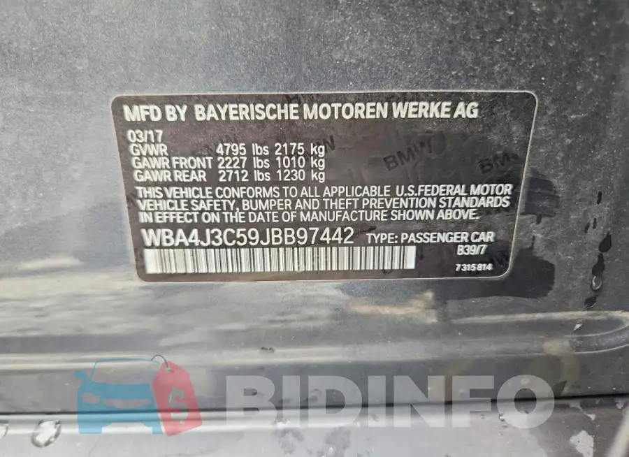 WBA4J3C59JBB97442 Photo# 12