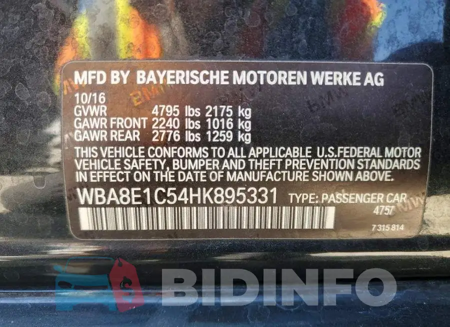 WBA8E1C54HK895331 Photo# 12