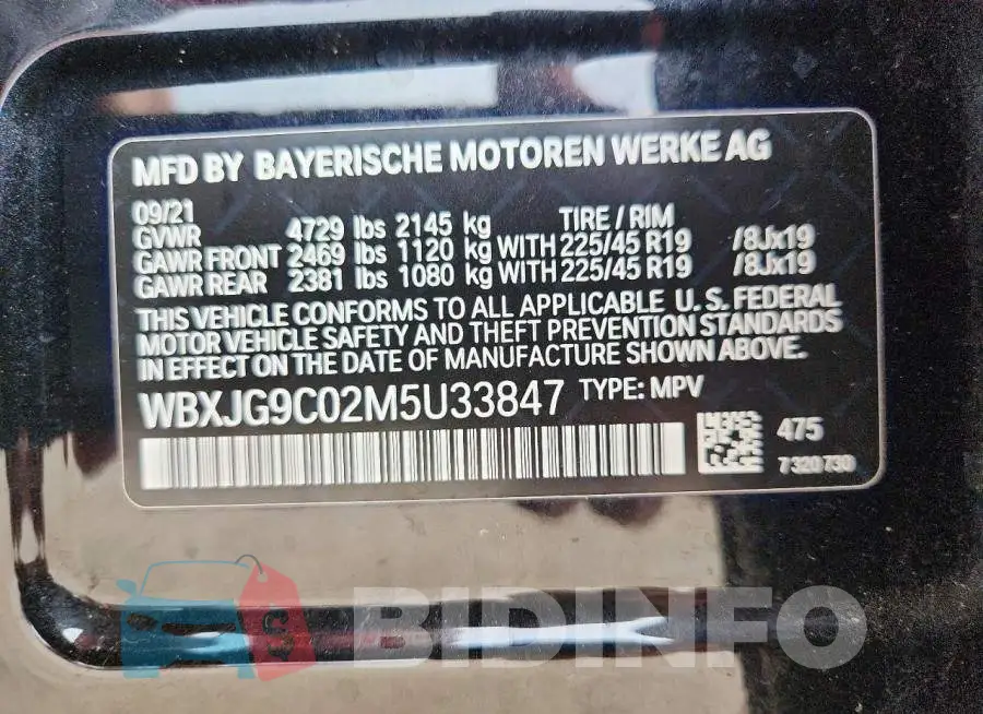 WBXJG9C02M5U33847 Photo# 12