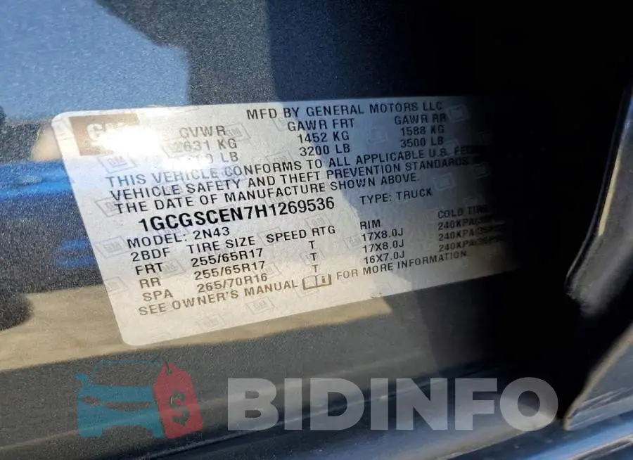 1GCGSCEN7H1269536 Photo# 13