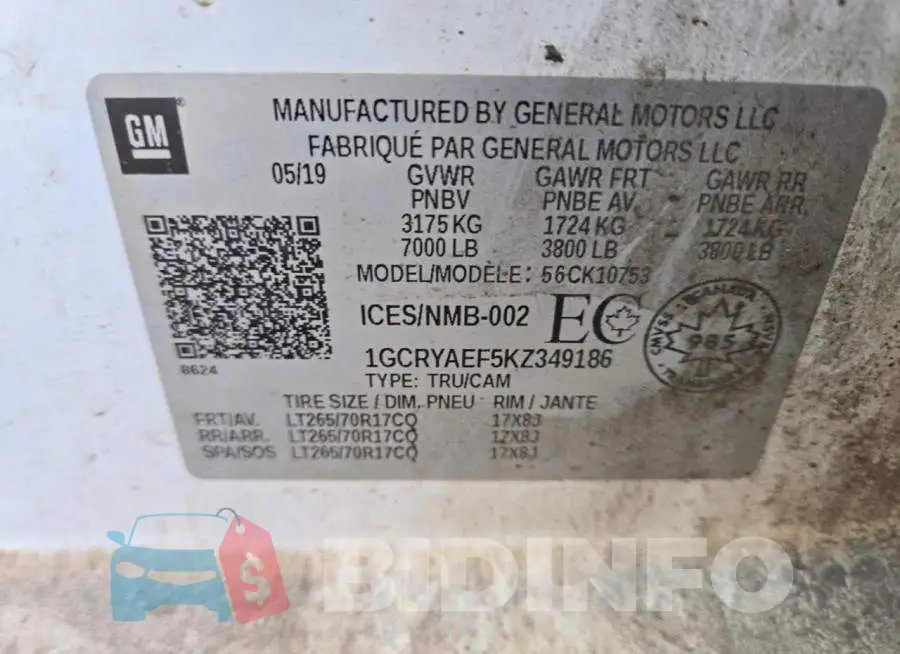 1GCRYAEF5KZ349186 Photo# 12