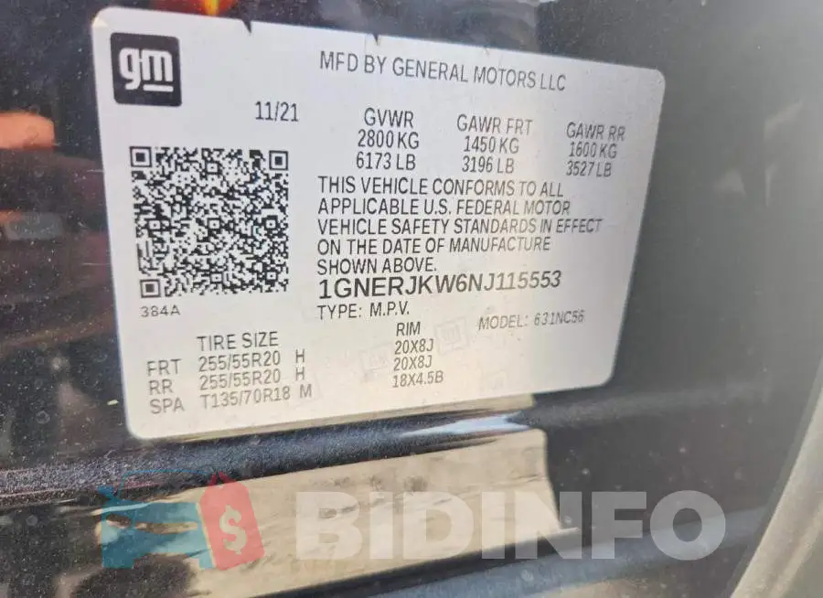 1GNERJKW6NJ115553 Photo# 13