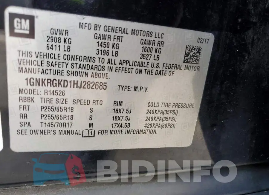 1GNKRGKD1HJ282685 Photo# 14