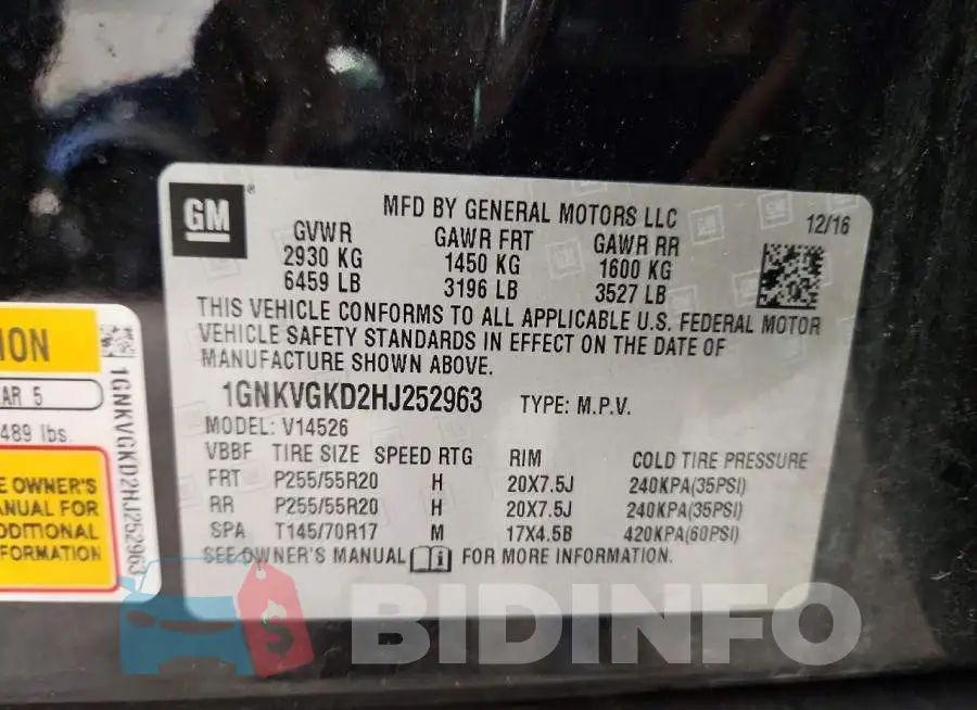 1GNKVGKD2HJ252963 Photo# 13