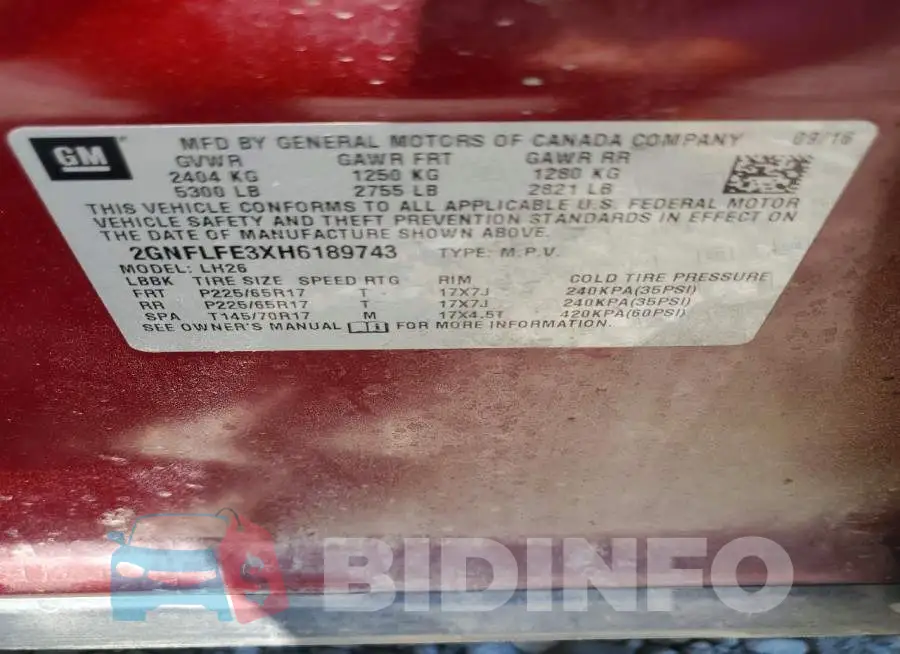 2GNFLFE3XH6189743 Photo# 13