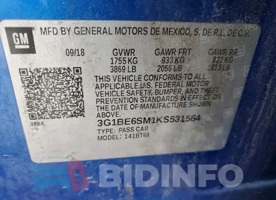 3G1BE6SM1KS531564 Photo# 12