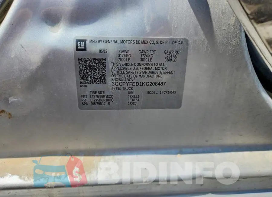 3GCPYFED1KG208487 Photo# 12
