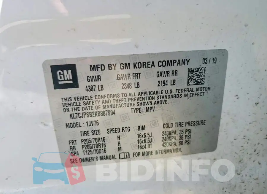 KL7CJPSB2KB887994 Photo# 13