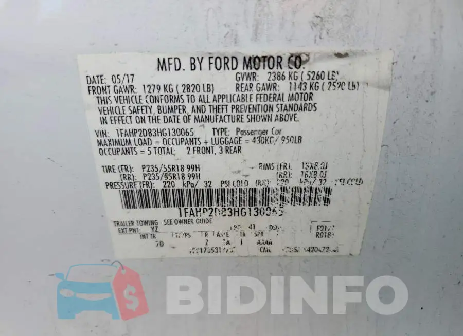 1FAHP2D83HG130065 Photo# 12