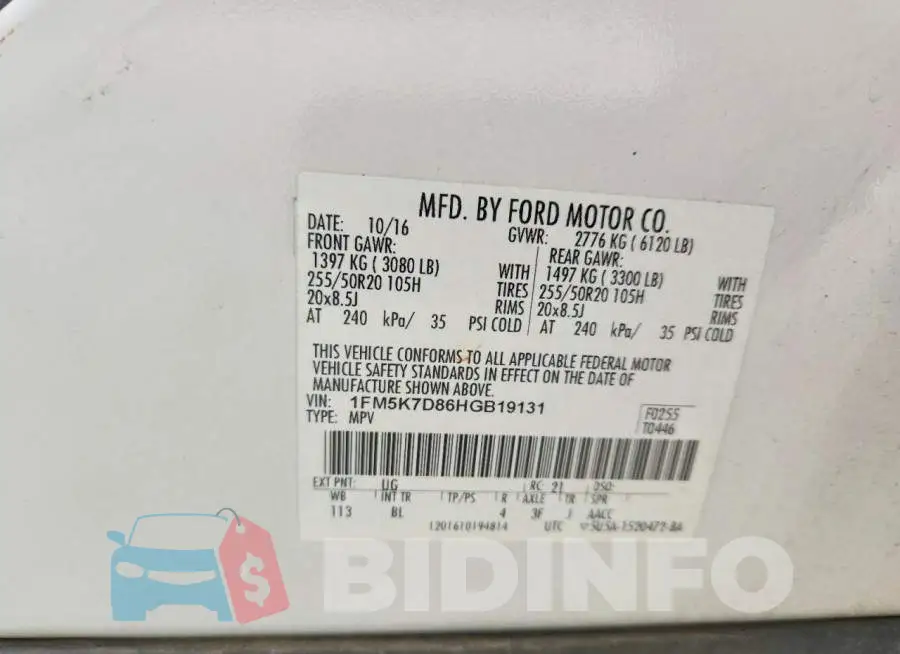 1FM5K7D86HGB19131 Photo# 13