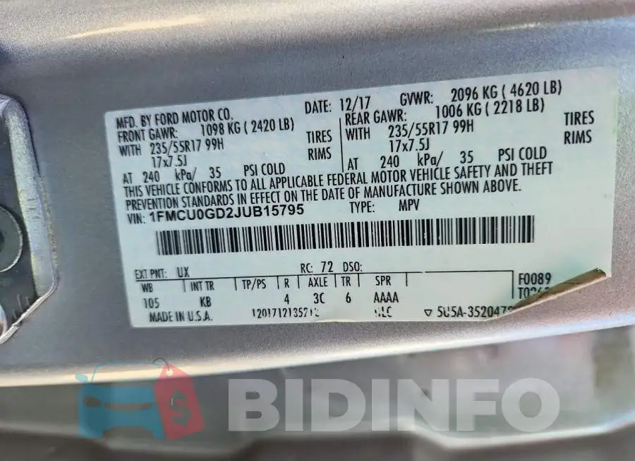 1FMCU0GD2JUB15795 Photo# 13