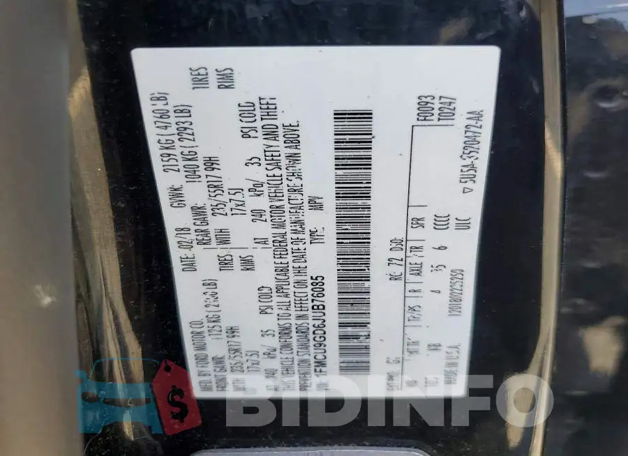 1FMCU9GD6JUB76085 Photo# 14