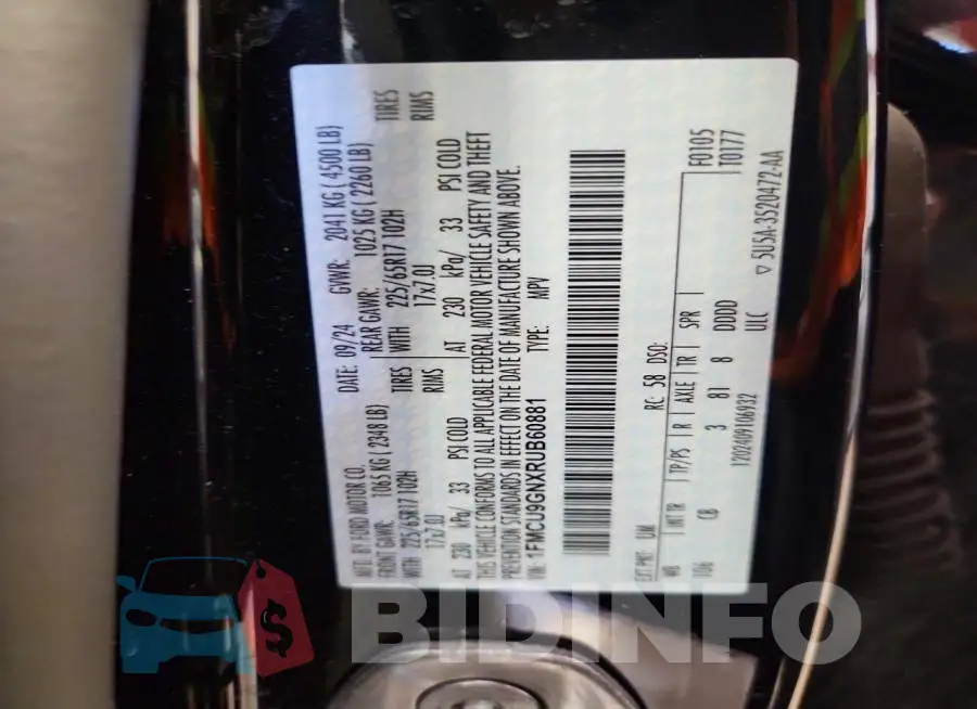 1FMCU9GNXRUB60881 Photo# 14