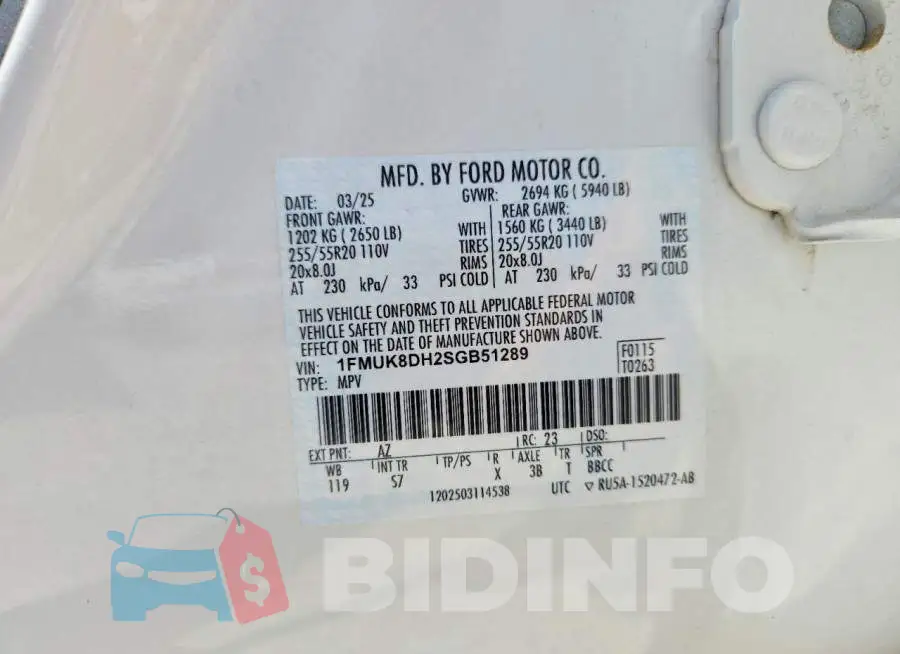 1FMUK8DH2SGB51289 Photo# 14