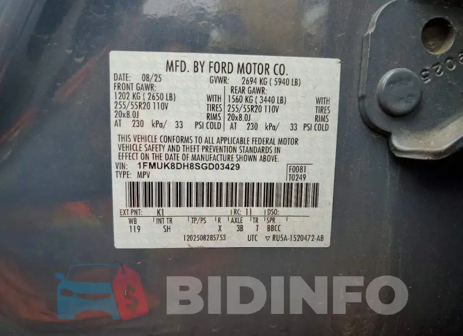 1FMUK8DH8SGD03429 Photo# 14