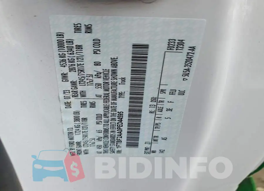 1FTBF2AA0PED44595 Photo# 12