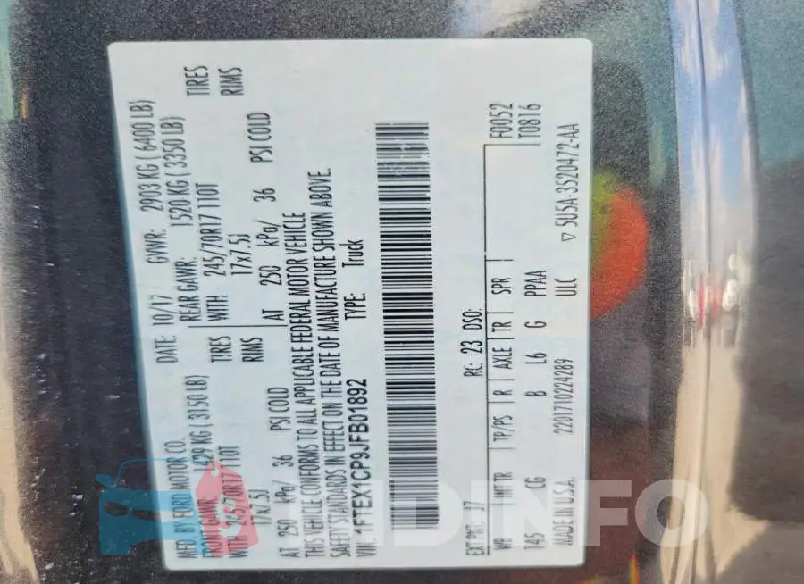 1FTEX1CP9JFB01892 Photo# 12