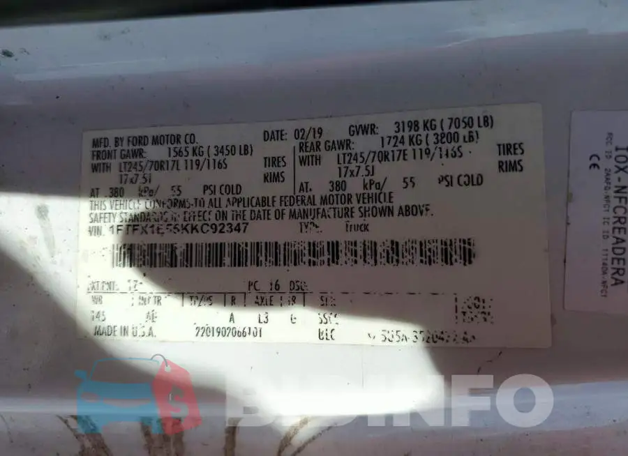 1FTFX1E55KKC92347 Photo# 12