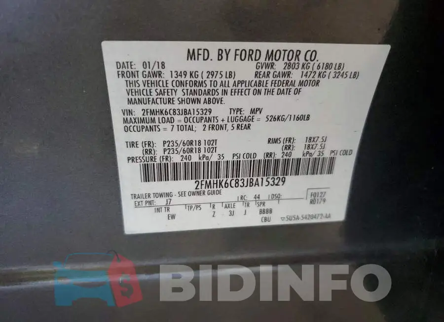 2FMHK6C83JBA15329 Photo# 13