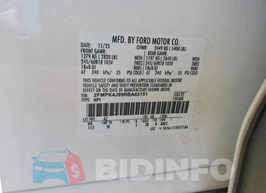 2FMPK4J99RBA63151 Photo# 13