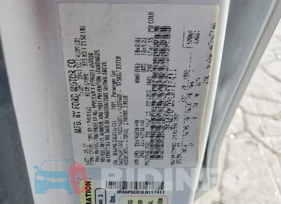3FA6P0CD3LR117411 Photo# 12