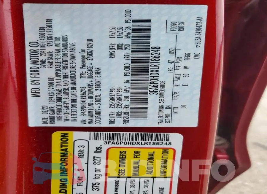 3FA6P0HDXLR186248 Photo# 12
